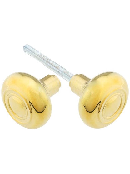 Pair of Solid Brass Deco Knobs in Un-Lacquered Brass.